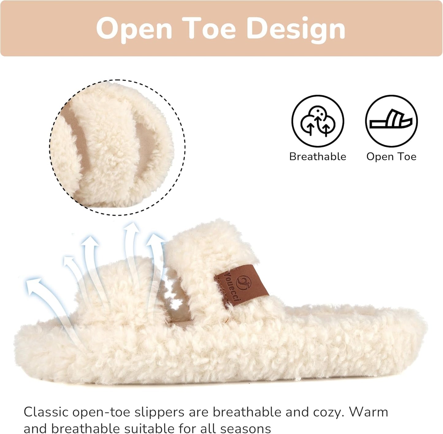 Youecci Girls Fuzzy Slippers-Soft Open Toe Slippers with Memory Foam & Arch Support, Dual-Strap Warm Comfy Home Slides Indoor House Shoes