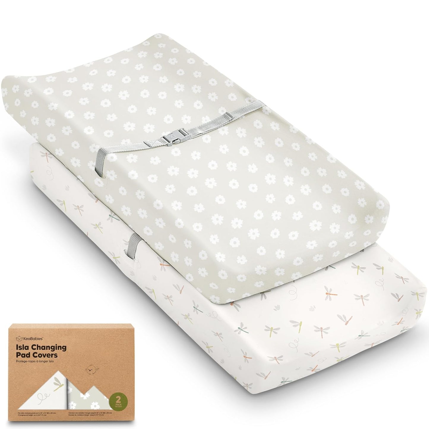 2-Pack Baby Changing Pad Cover for Girl, Boy - 32x16 Soft Viscose Derived from Bamboo Baby Diaper Changing Table Pad Cover Sheets, Neutral, Snug Fit Nursery Diaper Change Sheets (Meadow)