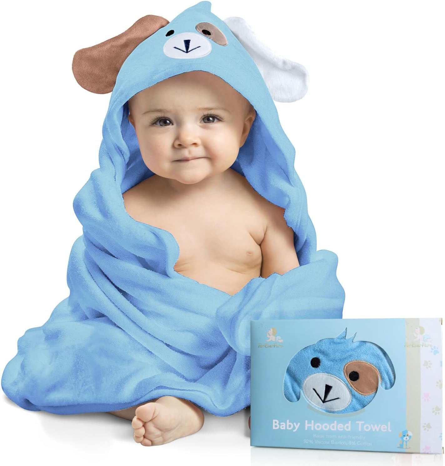 Baby Towels with Hood - Soft, Absorbent Viscose Made of Bamboo, Extra Large 35 x 35 Inches, for Newborns, Infants, Boys and Girls, Blue