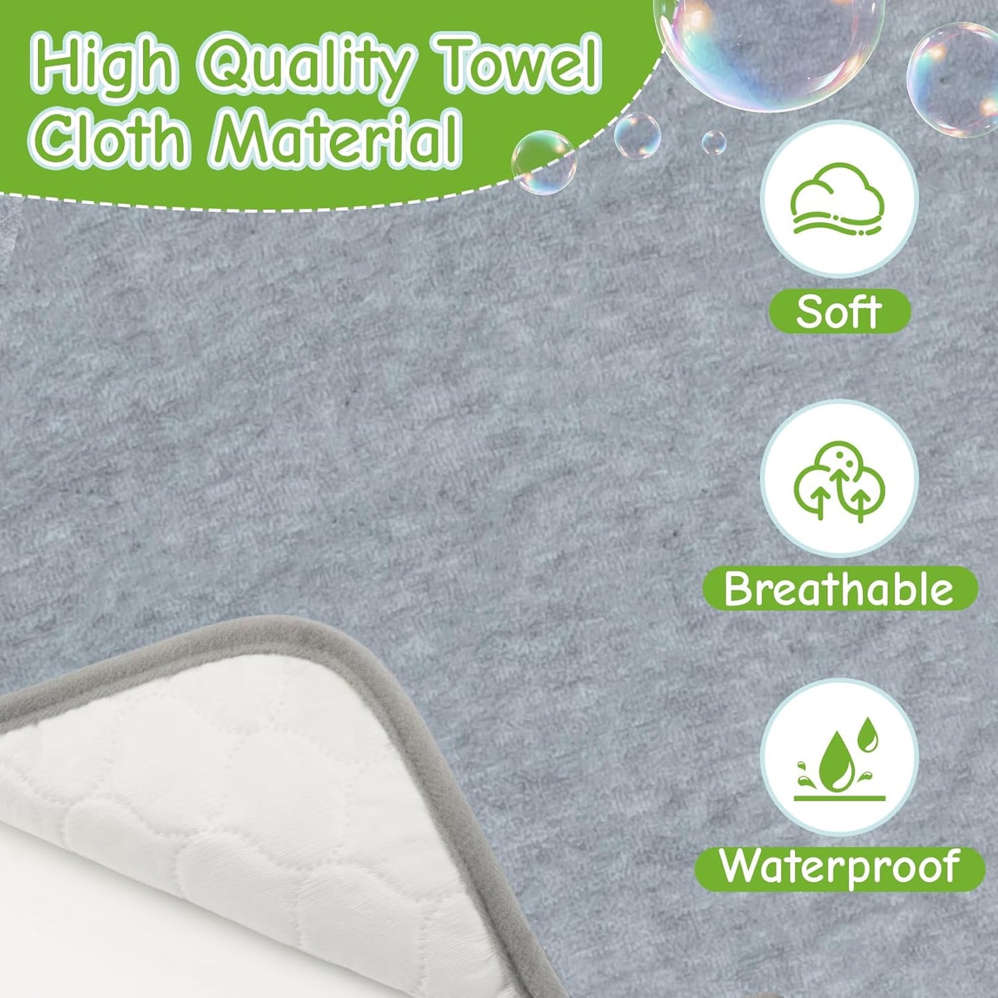 Diaper Changing Pad Liner - 2 Packs 14.5"×26.5" Travel Waterproof Changing Mat Washable,Reusable Washable Liners for Dogs,Diaper Changing Pad for Adults,Table Pad Rectangle Grey