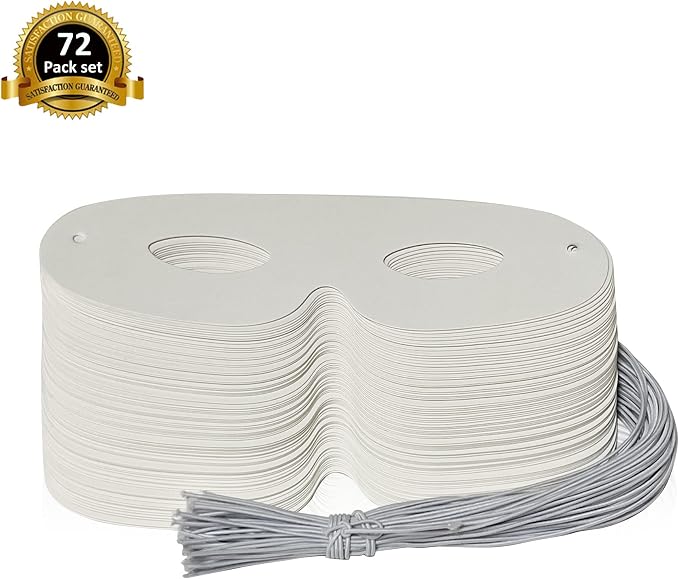 Lependor 72 Pack White Paper Eye Masks, Plain Masquerade Mask DIY Blank Masks