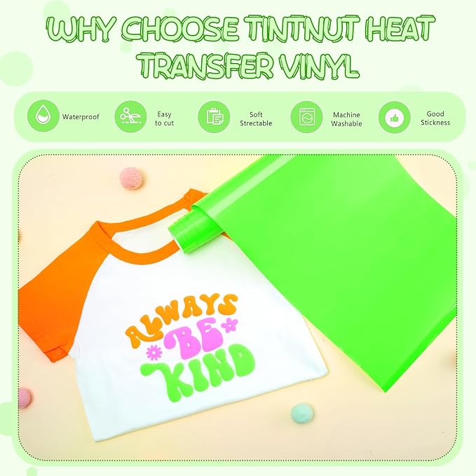 Tintnut Green Neon Puff Heat Transfer Vinyl Roll, easy cut & weed, stretch