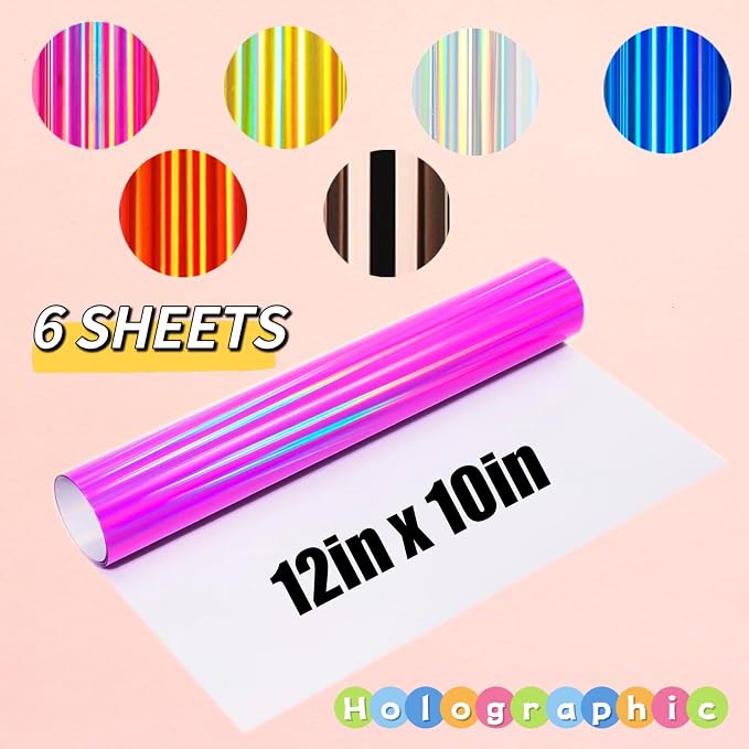 Holographic Heat Transfer Vinyl 6 Pack Holographic Iron on Vinyl