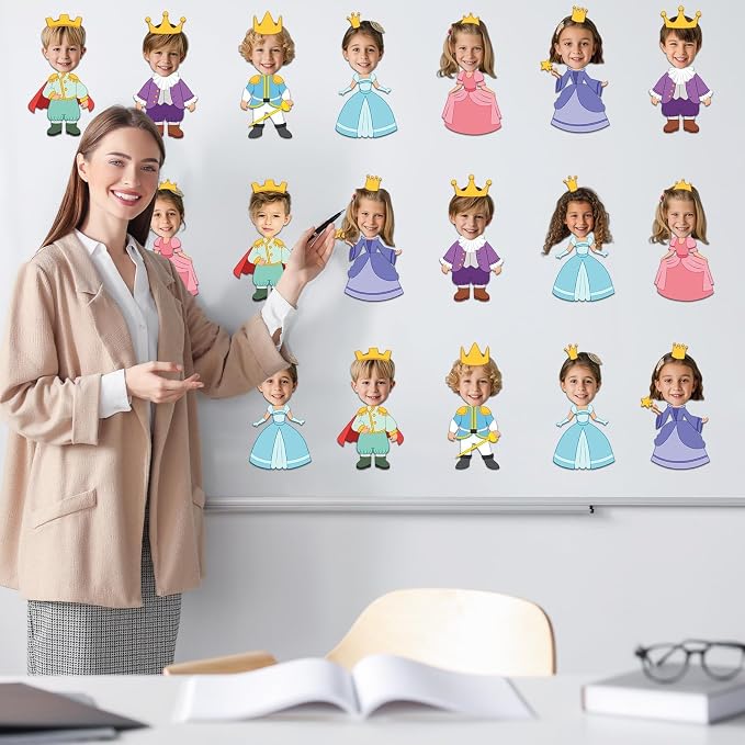 48Pcs Princess and Prince Crown Cutouts Bulletin Board Decorations Gold Crowns