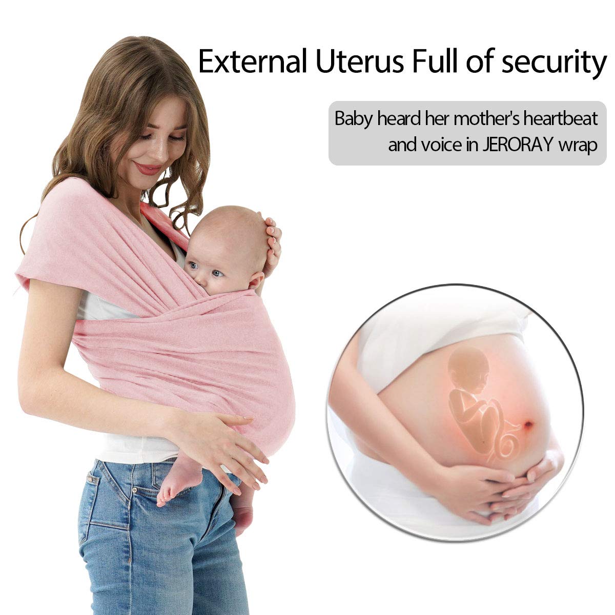 Baby Wraps Carrier, Jeroray Baby Carrier,Hands Free Infant Carrier, Lightweight,Breathable,Softness,Light Pink
