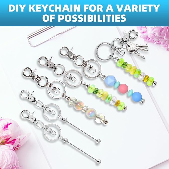 40 Pcs Beadable Keychains Bulk Kit – DIY Keychain Making Supplies