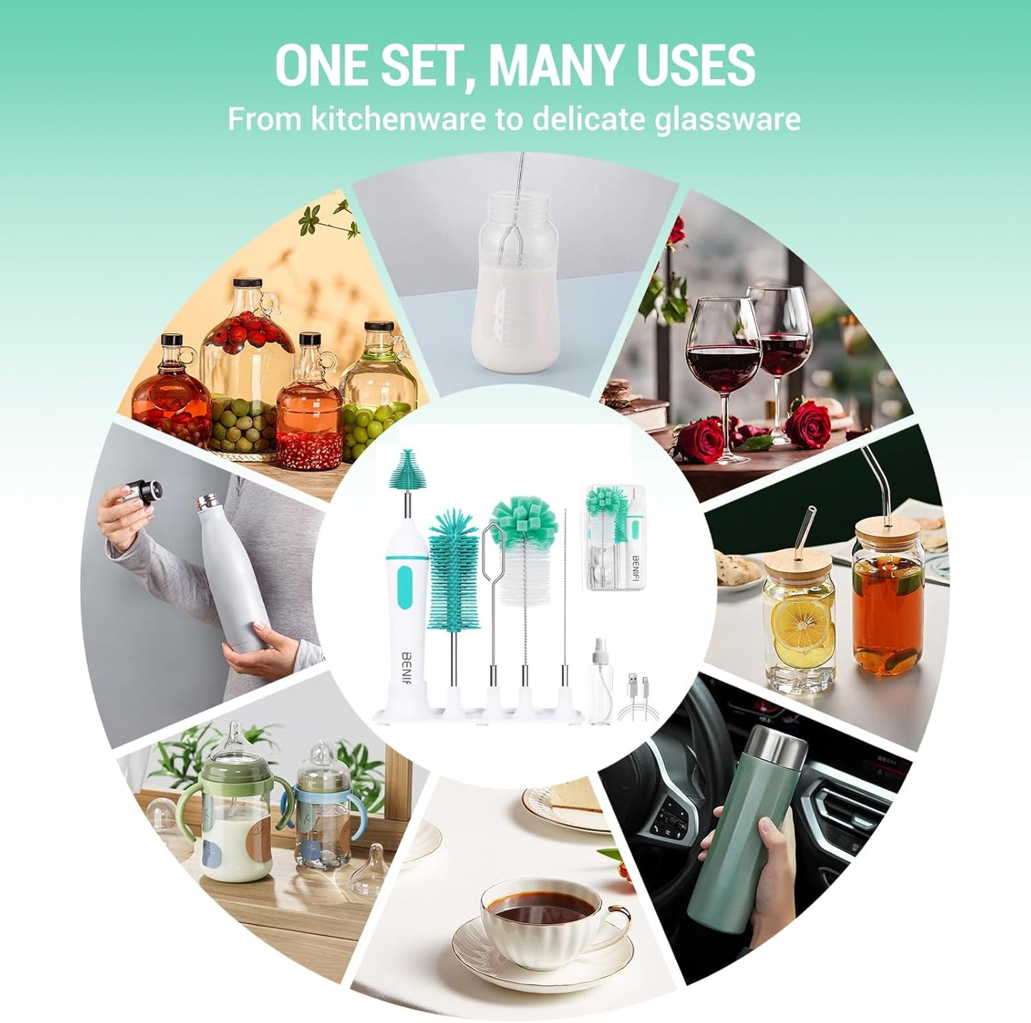 Electric Bottle Brushes Set, Baby Bottle Brush Cleaner, Portable Cleaning Brush Set, Silicon Bottle Brushes, Formula Mixer, Nipple Brush, Straw Brush, Soap Dispenser