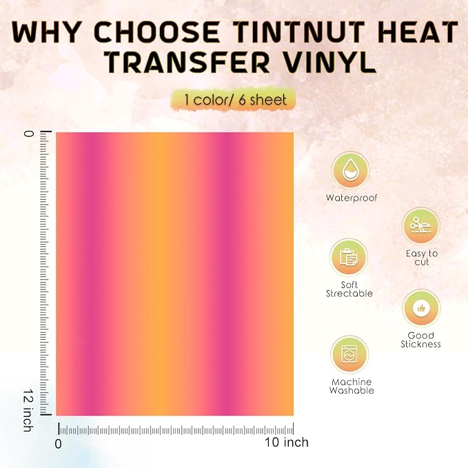 Tintnut Pink Yellow Gradient Heat Transfer Vinyl, Ombre pattern PU HTV Sheets