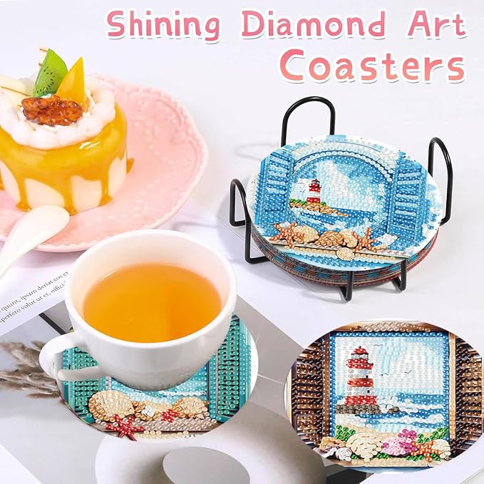 8 PCS Diamond Art Coasters Kits Lighthouse Diamond Painting Coaster | Diamond