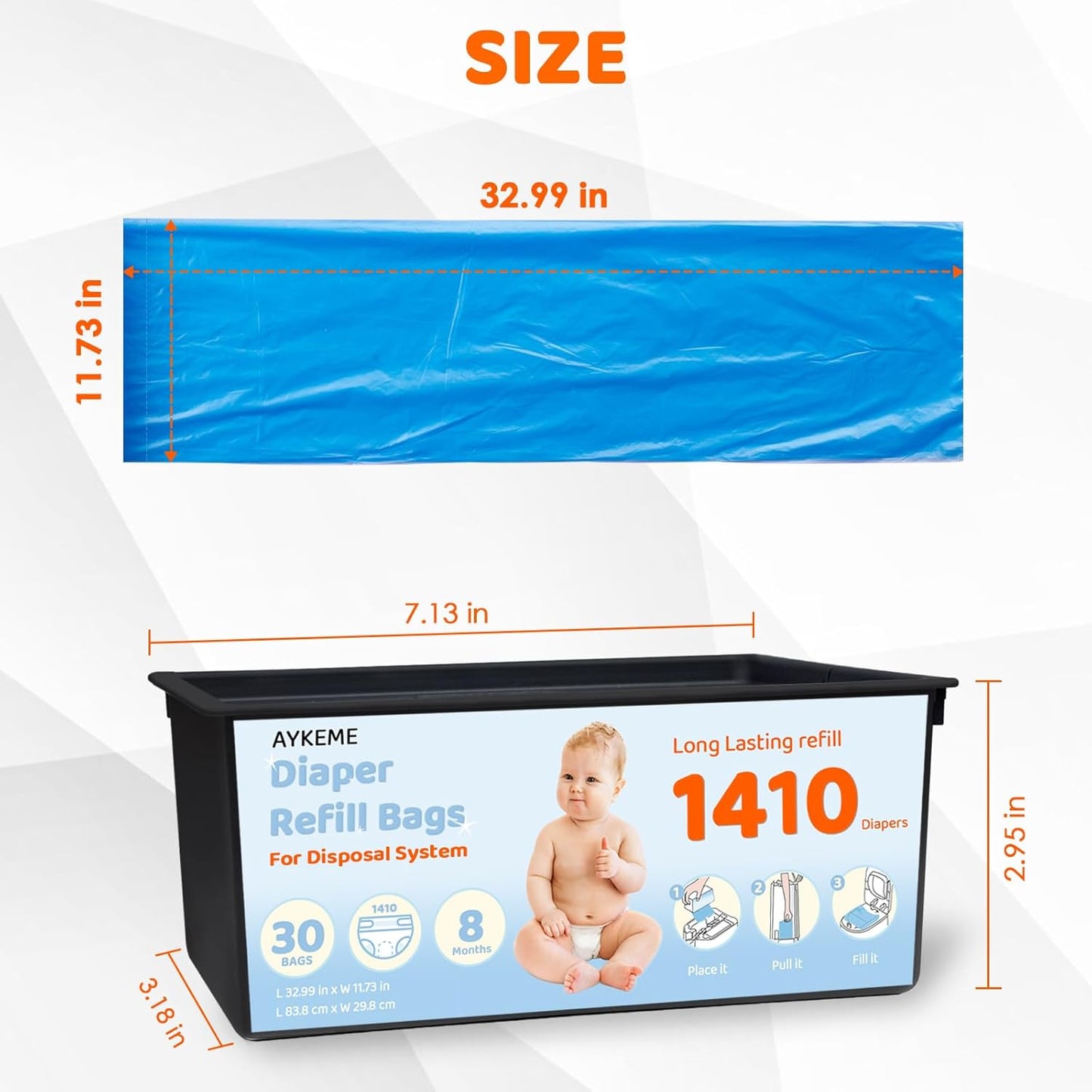 Diaper Pail Refills Bags Compatible with Genie Easy Roll Signature & Platium Diaper Pails | 7-Layer OdorLock Technology | Up to 10 Months Use,1 Pack(30 Bags)