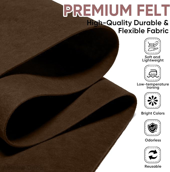 Soft Felt Fabric Sheet 18" x 36", 1.6mm Acrylic Craft Felt, Dark Brown | Soft