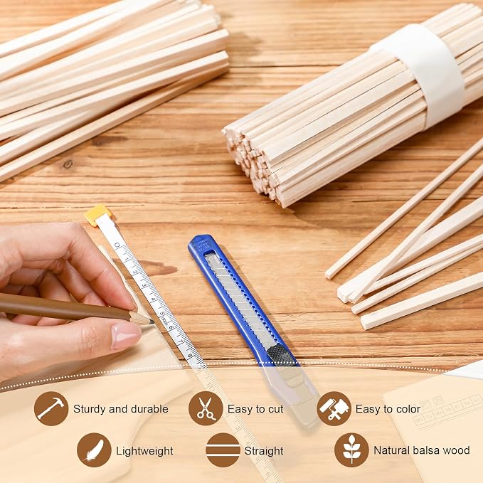 Yulejo 215 Pieces Balsa Wood Sticks Wooden Dowel Rods Square Hardwood