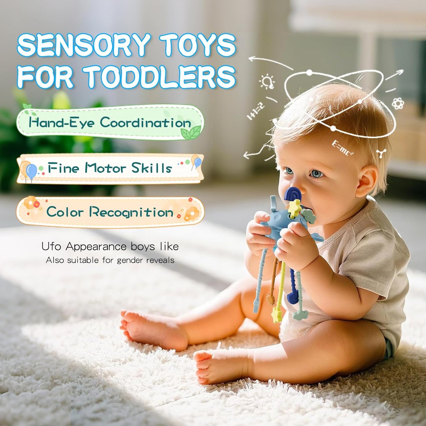 Food Grade Silicone Pull String Baby Toy, Montessori Pull String Sensory Toy for 6-12-18 Months Babies Teething Toys,Toddler Fidget Toys Birthday Gift for Infant/Toddler