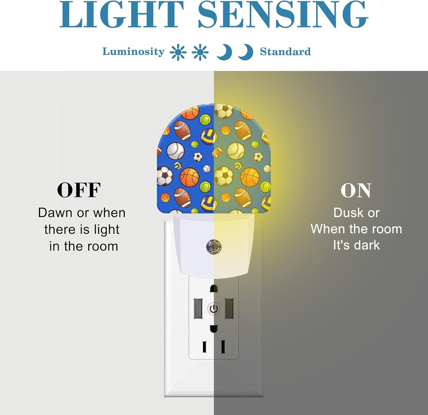 Cartoon Sports Balls Night Light for Kids, LED Night Light Plug into Wall with Dusk to Dawn Sensor for Girls Boys Women Men Room Decor, Hallway, Kitchen, Bathroom, Nursery, Stairs