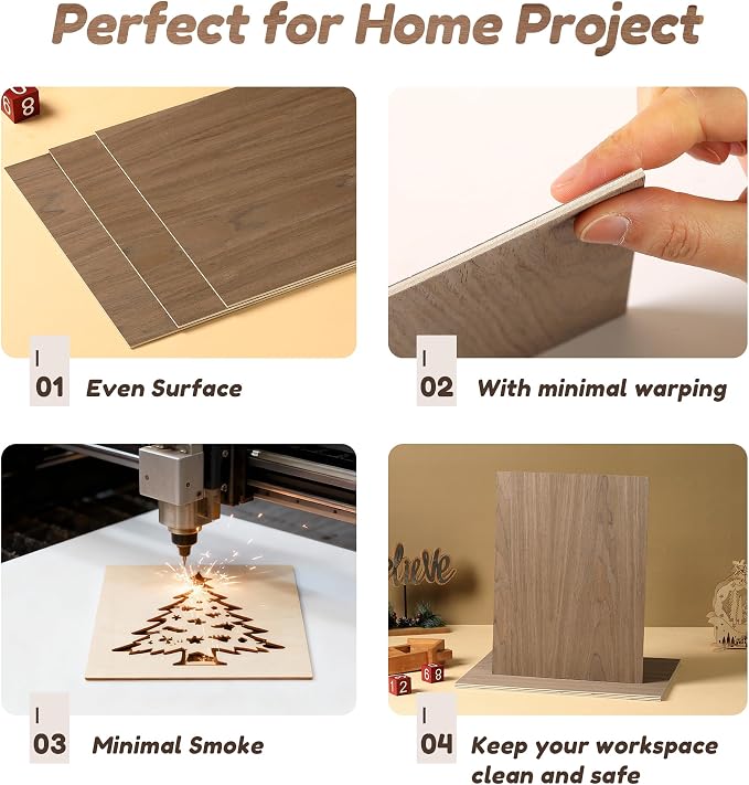 9 Pack Walnut Wood Plywood Sheets, Smooth Surface, Uniform Thickness, No Burrs