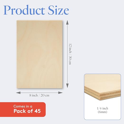 Baltic Birch Plywood, 6 mm 1/4 x 12 x 8 Inch Craft Wood, CNC Cutting and Wood
