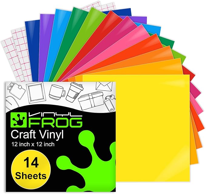 VINYL FROG Permanent Vinyl Bundle 12‘’x12'' Glossy Adhesive Vinyl 14 Sheets 12