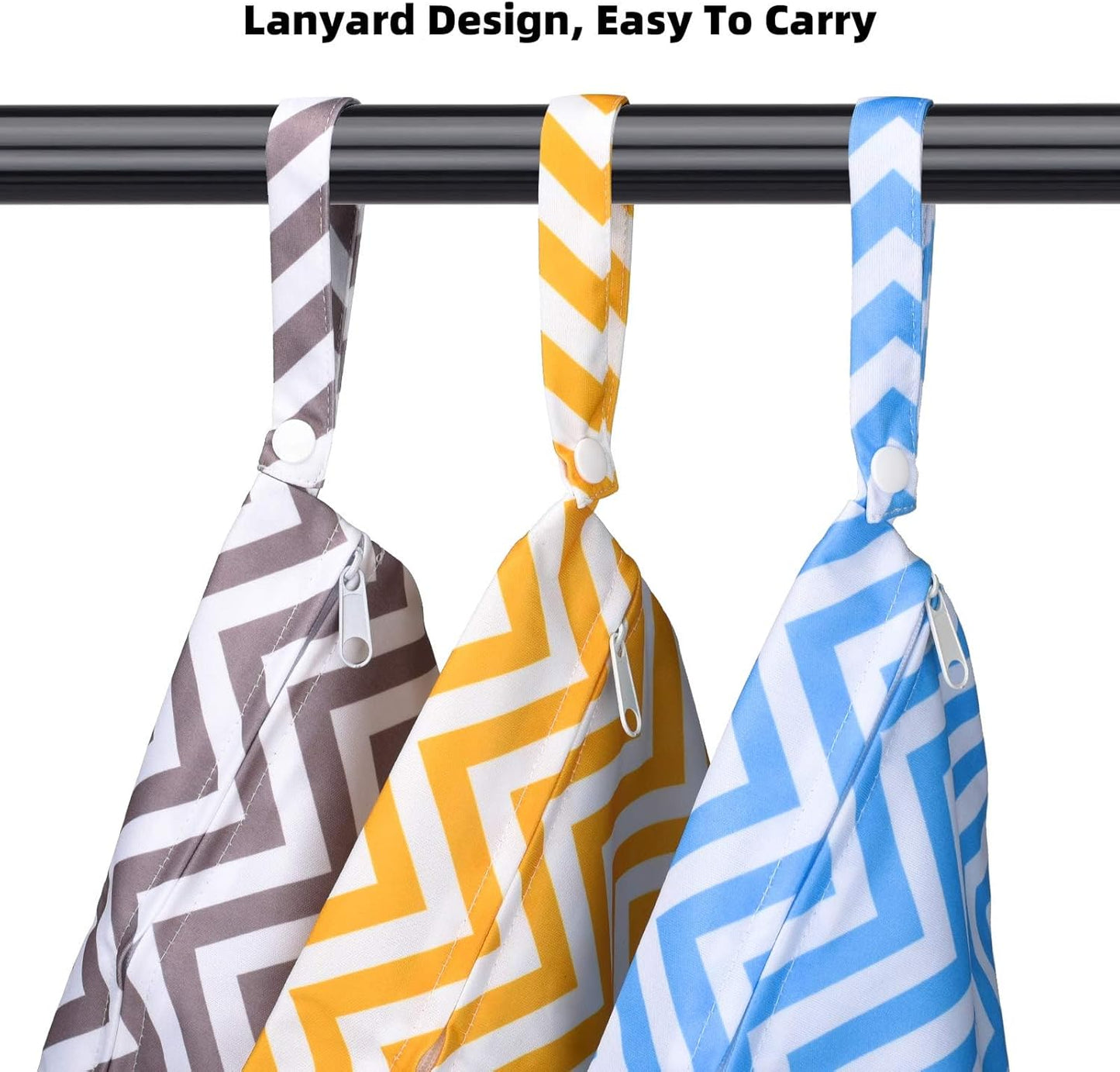 3 PCs Cloth Diaper Wet Dry Bags Waterproof Reusable Stroller Travel Beach Pool Daycare Soiled Baby Items Yoga Gym Bag for Swimsuits or Wet Clothes-Chevron-11 x 11"