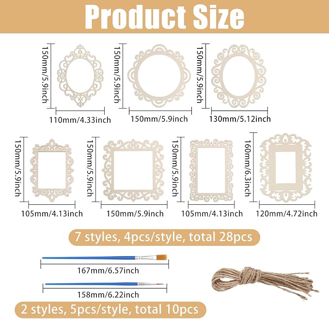 FREEBLOSS 28Pcs Unfinished Wood Picture Frames DIY Wood Frames