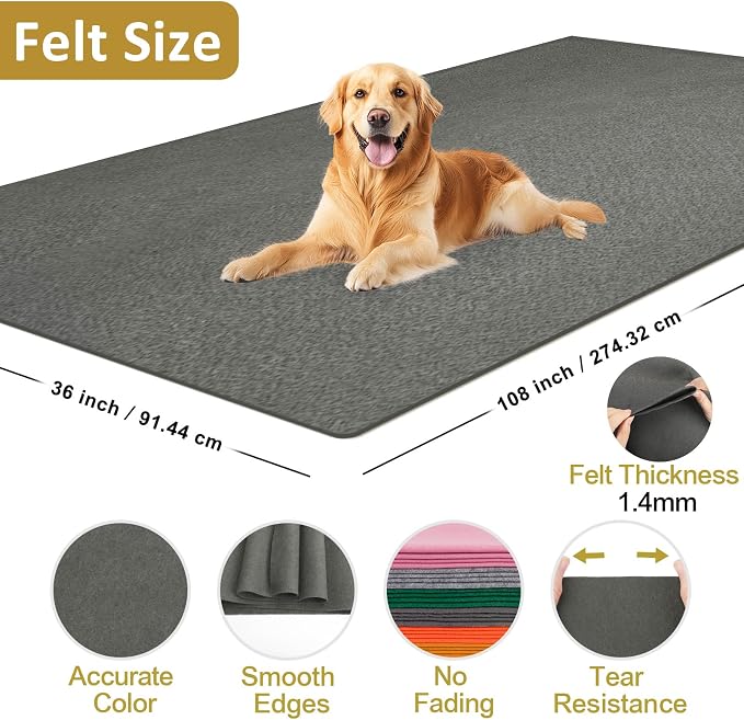 XSEINO Dark Gray Large Felt Fabric 108" X 36 ", 1.4 mm Thick Soft Felt Fabric