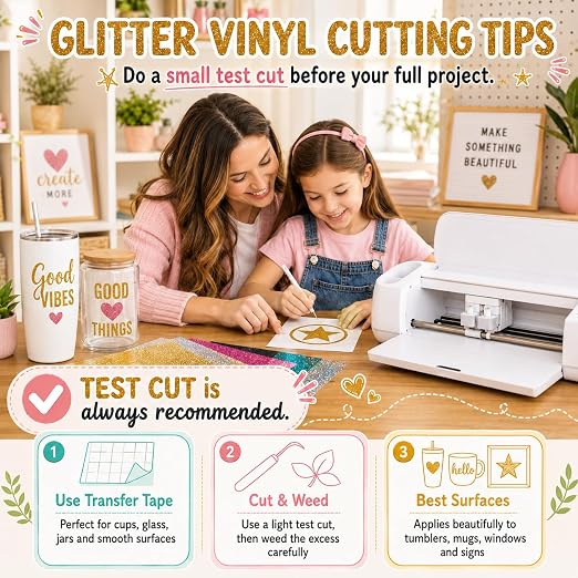 Glitter Permanent Vinyl, 8 Pack 12" x 10" Sparkle Glitter Adhesive Vinyl Sheets