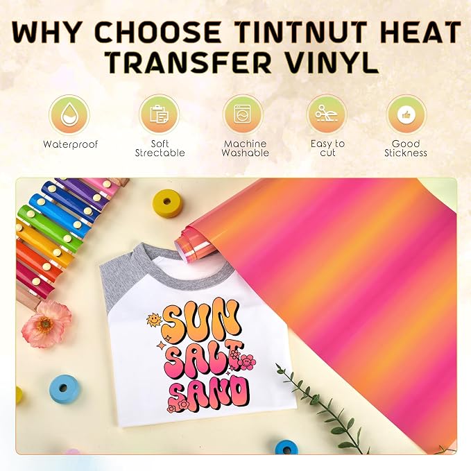 Tintnut Pink Yellow Gradient Heat Transfer Vinyl Roll, stretch washable