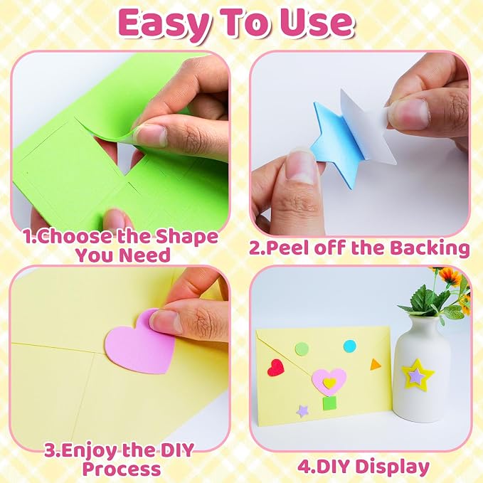 850Pcs Foam Stickers Foam Shape Stickers Heart Star Square Geometric Sticker