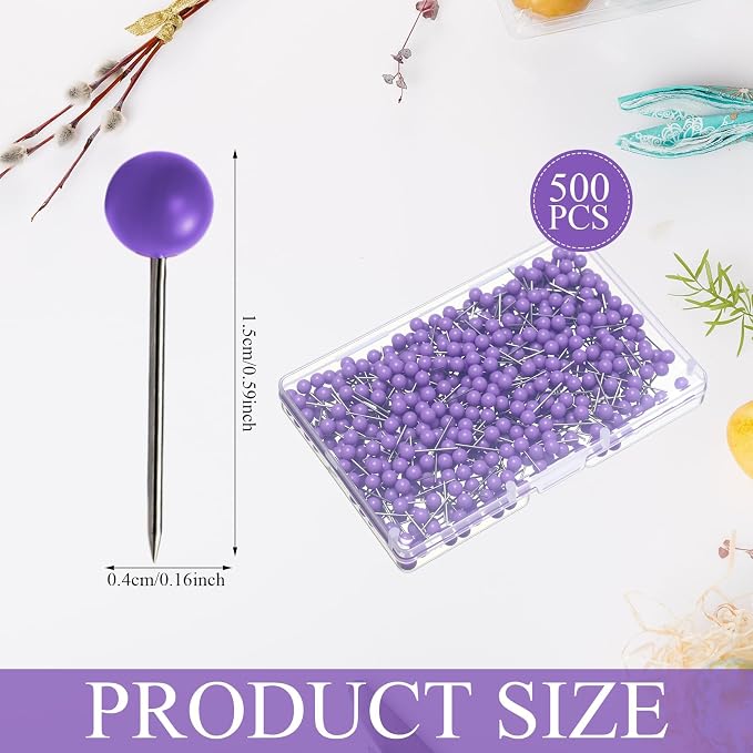 WILLBOND 500 Pack Map Push Pins Map Tacks Small Round Head Push Pins Thumb Tacks
