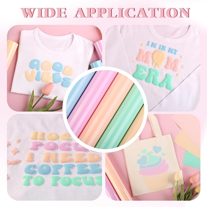 HTVSTD Candy Puff HTV Heat Transfer Vinyl 6Sheets 12×10in | Puff Iron on Vinyl