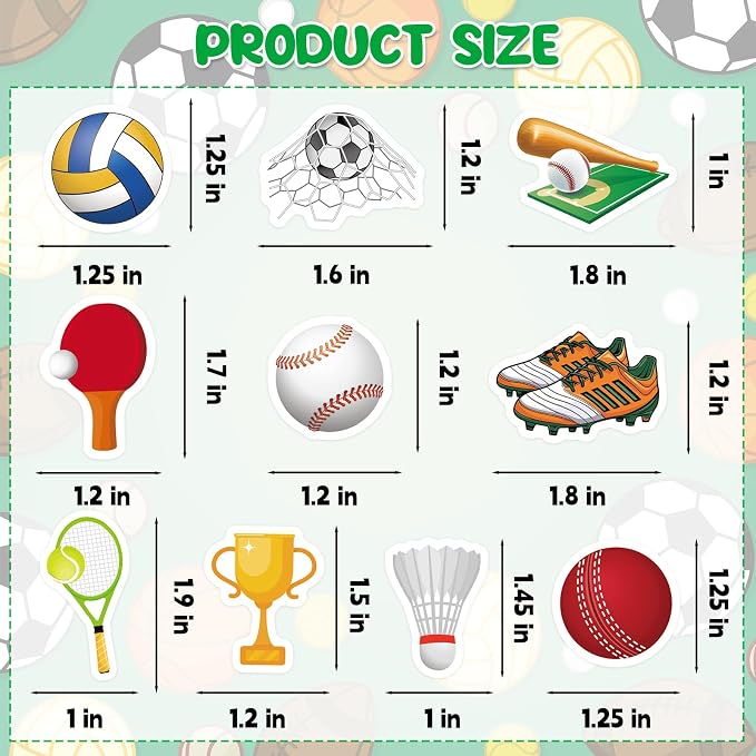 300Pcs Sports Foam Stickers, Self-Adhesive Sport Balls Stickers Basketball