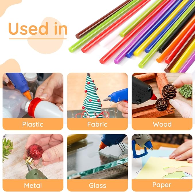 72 Pack Colored Hot Glue Sticks Bulk, 8 x 0.27in 12 Colors Hot Glue Sticks Mini