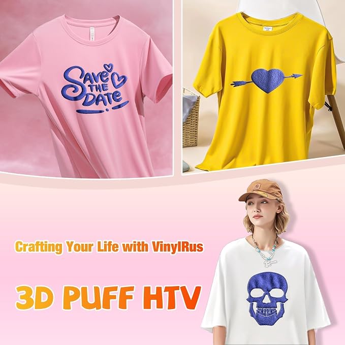 VinylRus Blue Puff Vinyl Heat Transfer -12” x 6ft Puffy 3D Iron on Vinyl