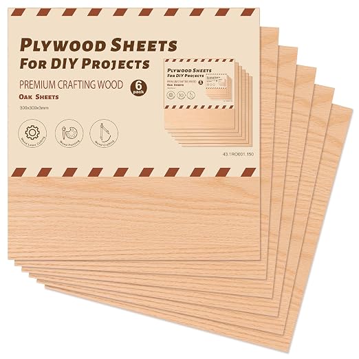 Rowood Oak Plywood Sheets for Laser Cutting, 6 Pack 3mm Thin Unfinished Wood