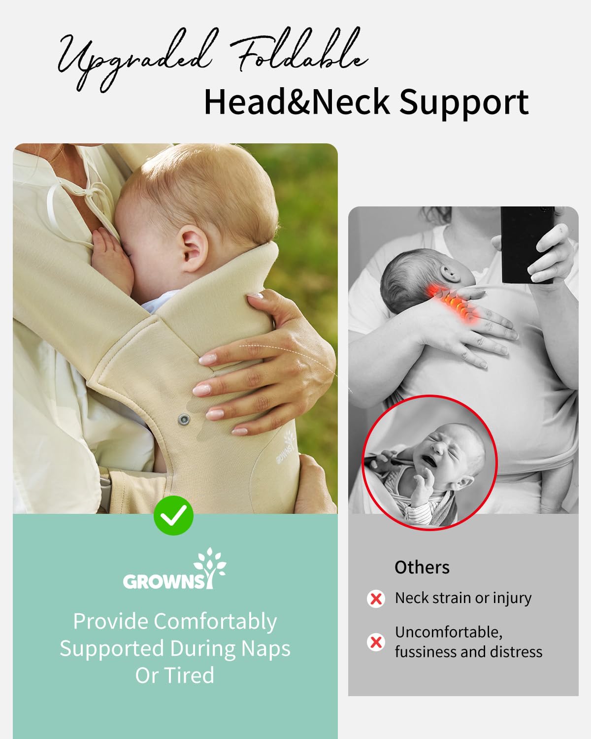 GROWNSY Baby Carrier Newborn to Toddler, Cozy Baby Wraps Carrier, Ergonomic Baby Carrier with Head Support, Cream