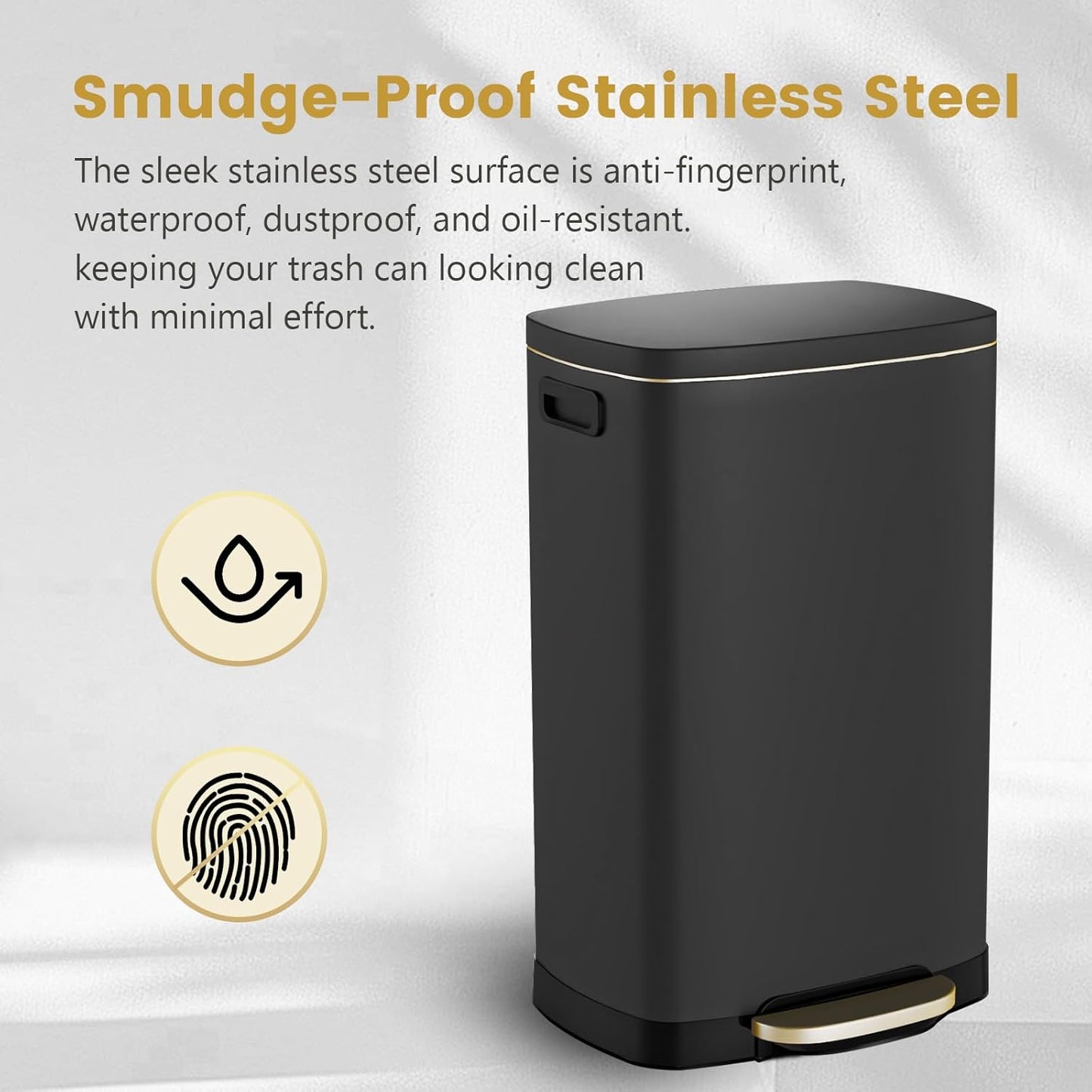 ELPHECO Kitchen Trash Can with Lid Soft Close, 13 Gallon / 50L Stainless Steel Pedal Garbage Can, Heavy-Duty Fingerprint Proof Step Wastebasket with 20 Bags, Removable Bucket, Home Office, Matte Black
