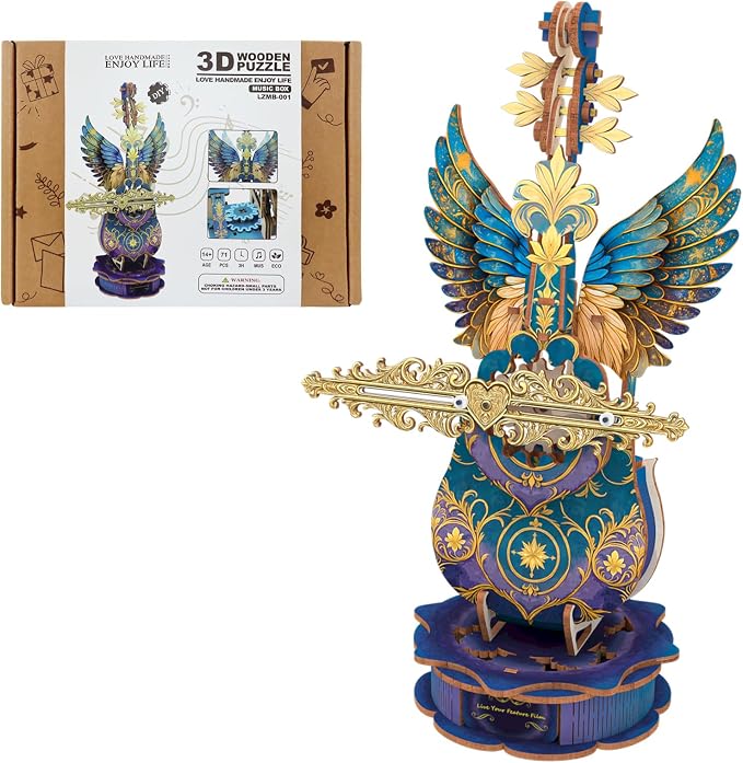 3D Wooden Puzzles for Adults, Mechanical Cello Music Box Kit
