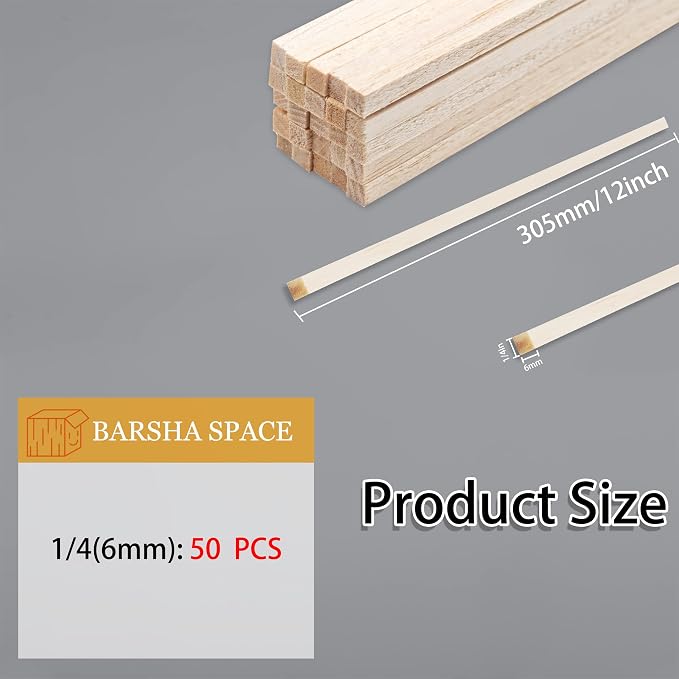 Premium 1/4" x 12" Balsa Wood Sticks 50pcs