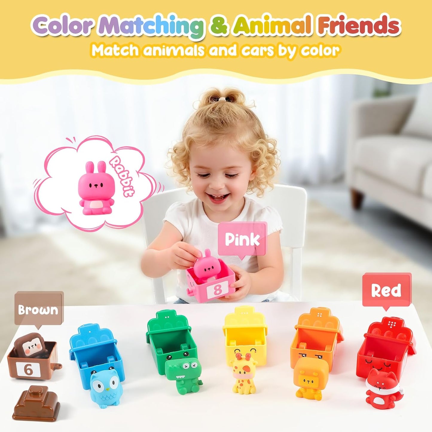 URMYWO Toys for 1 2 3 Years Old Boy Girl, Montessori Learning Toys for 1 2 3 Years Old Toddler, Train Set with 10 Finger Puppets&Play Mat, Counting, Matching & Sorting, Toddler Boy Girl