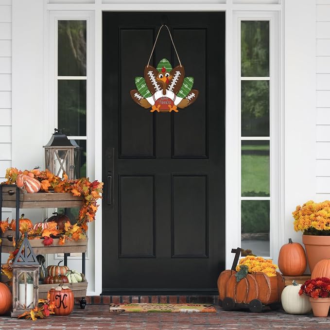 Paintable Thanksgiving Ornaments 3 Sets, Wooden Football Turkey Ornaments to