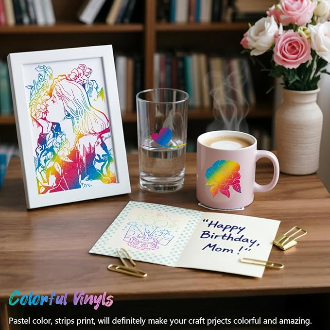 Rainbow Striped Print Permanent Adhesive Vinyl