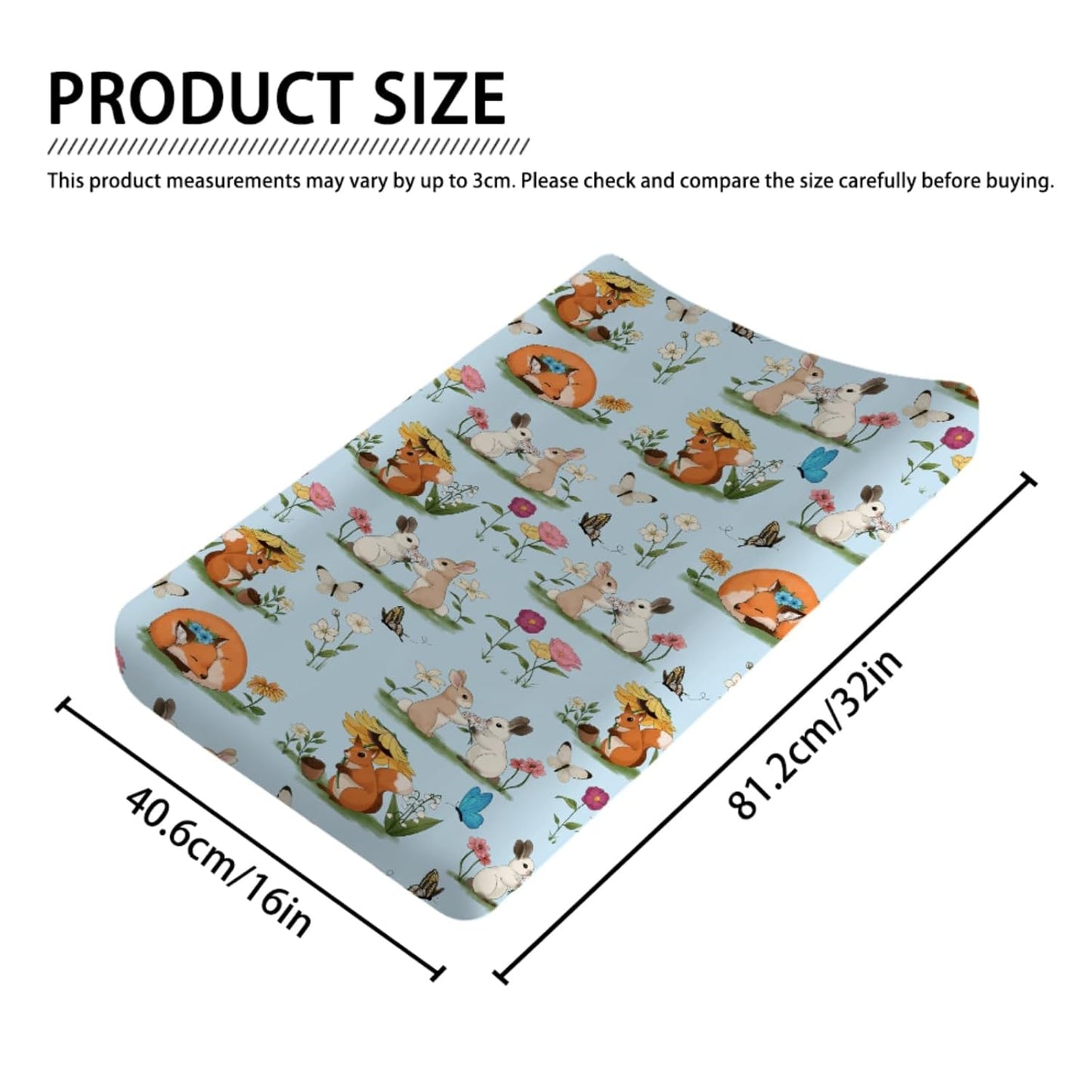 Cute Animals Spring Flowers Baby Changing Pad Covers Boy Girl 32''x16'' Bunny Fox Squirrel Butterflies Floral Fitted Diaper Change Table Mats Forest Soft Breathable Nursery Changing Table Sheets Blue
