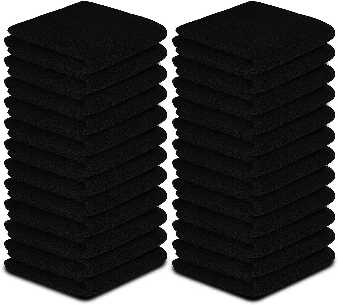 Softolle 100% Cotton Washcloths 24 Pack (12x12 Inches) Soft, Highly Absorbent Washcloth, Face Towels, Wash Cloths for Face, Ring Spun, Bulk Pack (Black)