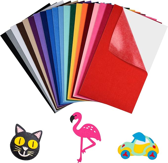 NACHLYNN 20Pcs Self Adhesive Felt Fabric Sheets 7"x11.5" /18x29cm Sticky Back