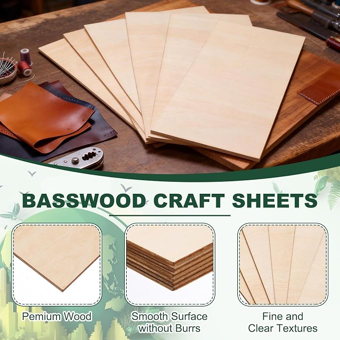 HARFINGTON 2pcs 2mm Basswood Plywood Sheets 12" x 8" x 3/32" Thin Unfinished