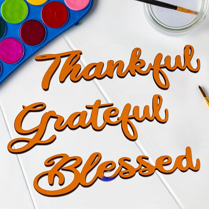 3 Pcs Unfinished Wood Thanksgiving Cutout Thankful Grateful Blessed Word