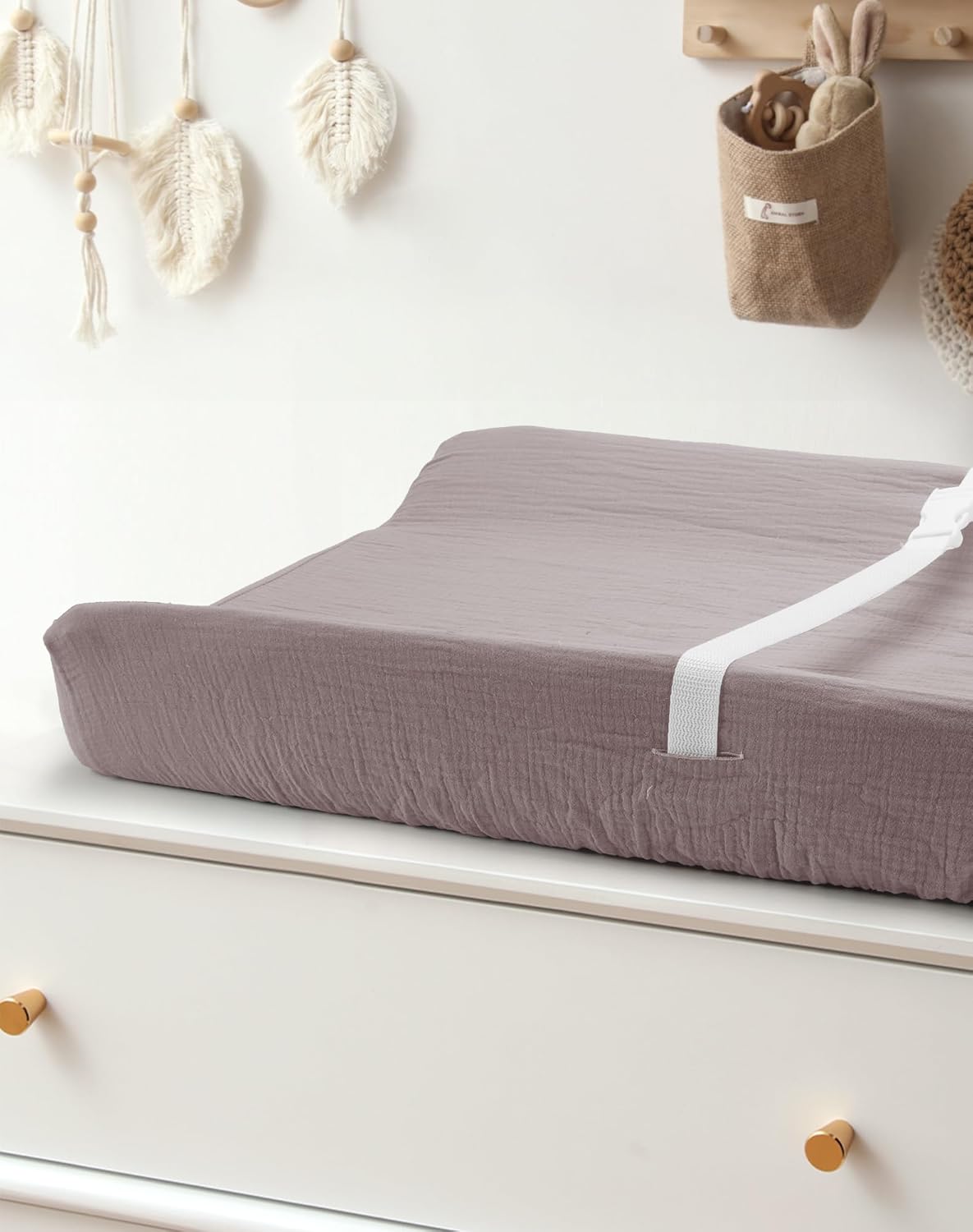Changing Pad Cover for Baby Boy Girl 2 Pack, Muslin Changing Table Pad Covers with Boho Style, Neutral Nursery Bedding Essentials Soft and Breathable(Beige & Vintage Taupe)