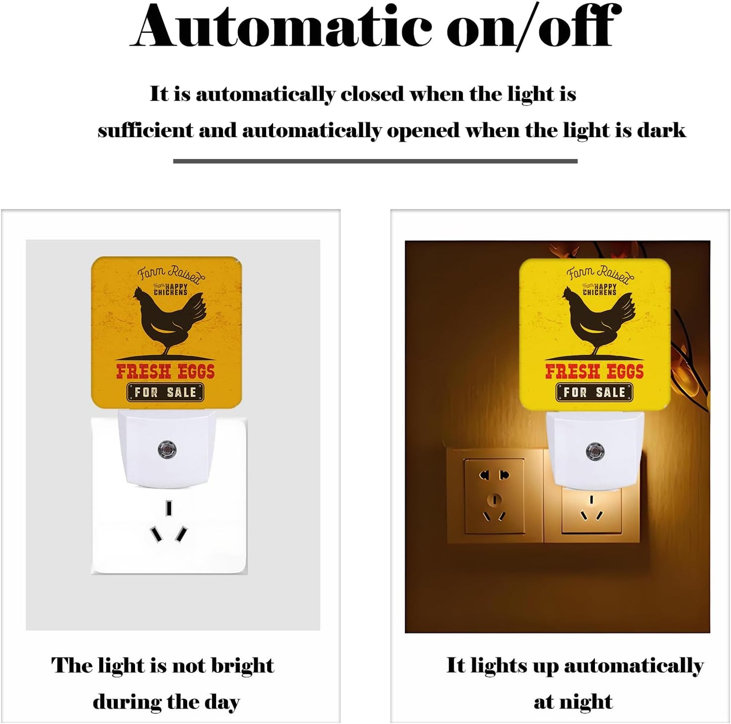 Funny Chicken Night Light,Plug Into Wall for Boys Girls Bedroom Decorative Square Night Light Lamp 0.5w Sleep Friendly