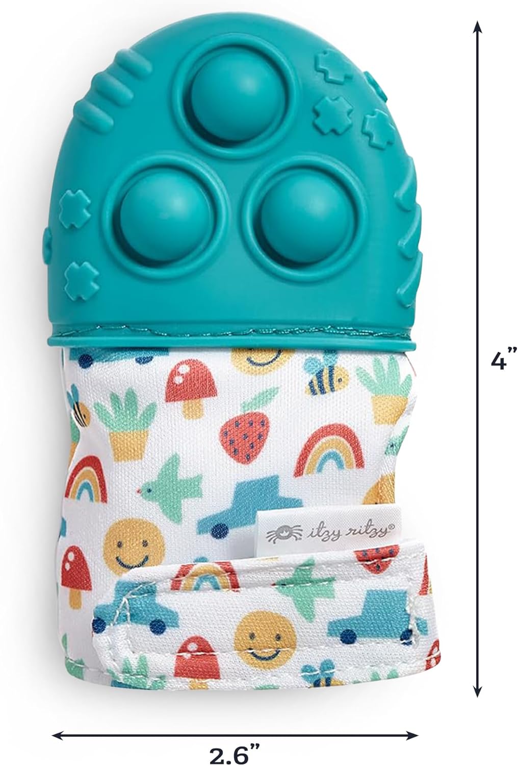 Itzy Ritzy Silicone Teething Mitt - Soothing Infant Teething Mitten with Adjustable Strap, Crinkle Sound & Textured Silicone to Soothe Sore & Swollen Gums - for Ages 3 Months & Up (Teal)