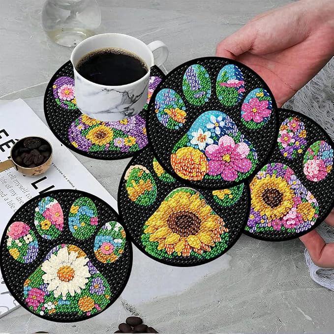 ijbnhd 8 Pack Diamond Art Coasters Kits Dog Paw | Diamond Painting Coasters Kit