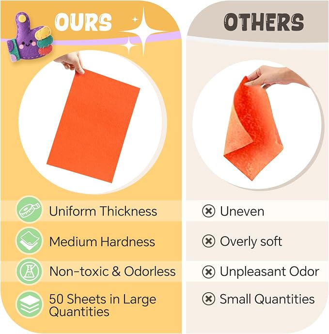 moinkerin 50Pcs Felt Sheets for Crafts
